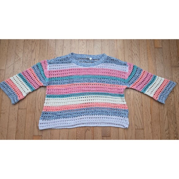 GAP Bell Sleeve Crochet Pullover Sweater Colorful Stripes Women's XL - Picture 2 of 7